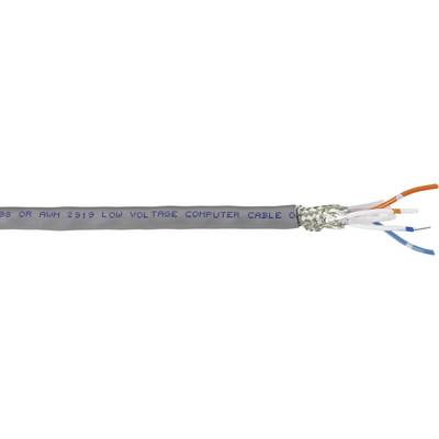 Grey computer cable labelled 'LOW VOLTAGE COMPUTER CABLE', showing multiple coloured wires and shielding at the open end.