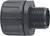 Black plastic connection adapter with external thread and ribbed surface, suitable for water piping systems.