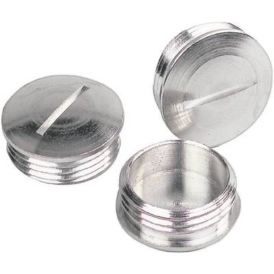 Three silver, round metal screw caps with a flat slit, one of which is open. They have fine grooves around the edge.