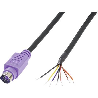 Lila PS/2 plug with a cut cable end revealing six differently coloured wires.
