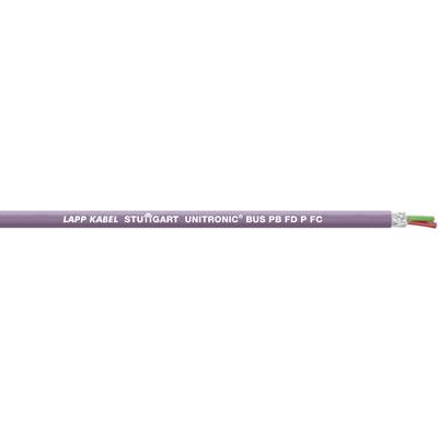 Violet cable with the inscription 'LAPP KABEL STUTTGART UNITRONIC BUS PB FD P FC', visibly featuring green and red cores.