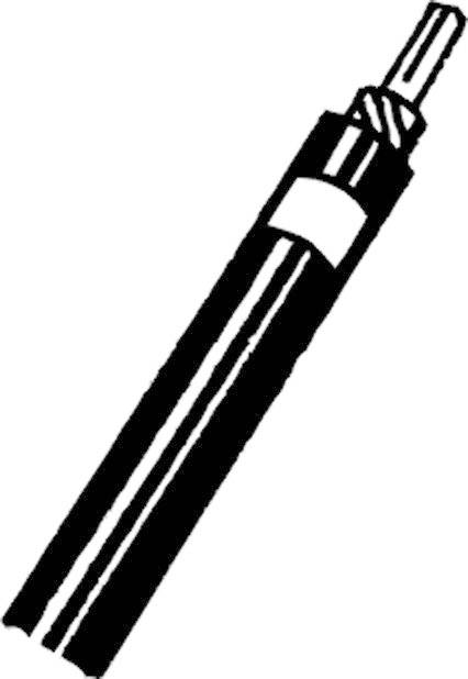 Black and white drawing of a cable with multiple layers and an exposed wire end.
