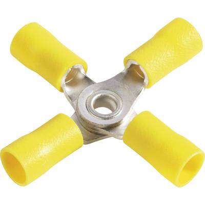 A silver metal cross with four yellow, rubber-like handles at the ends of its arms, possibly a training device.
