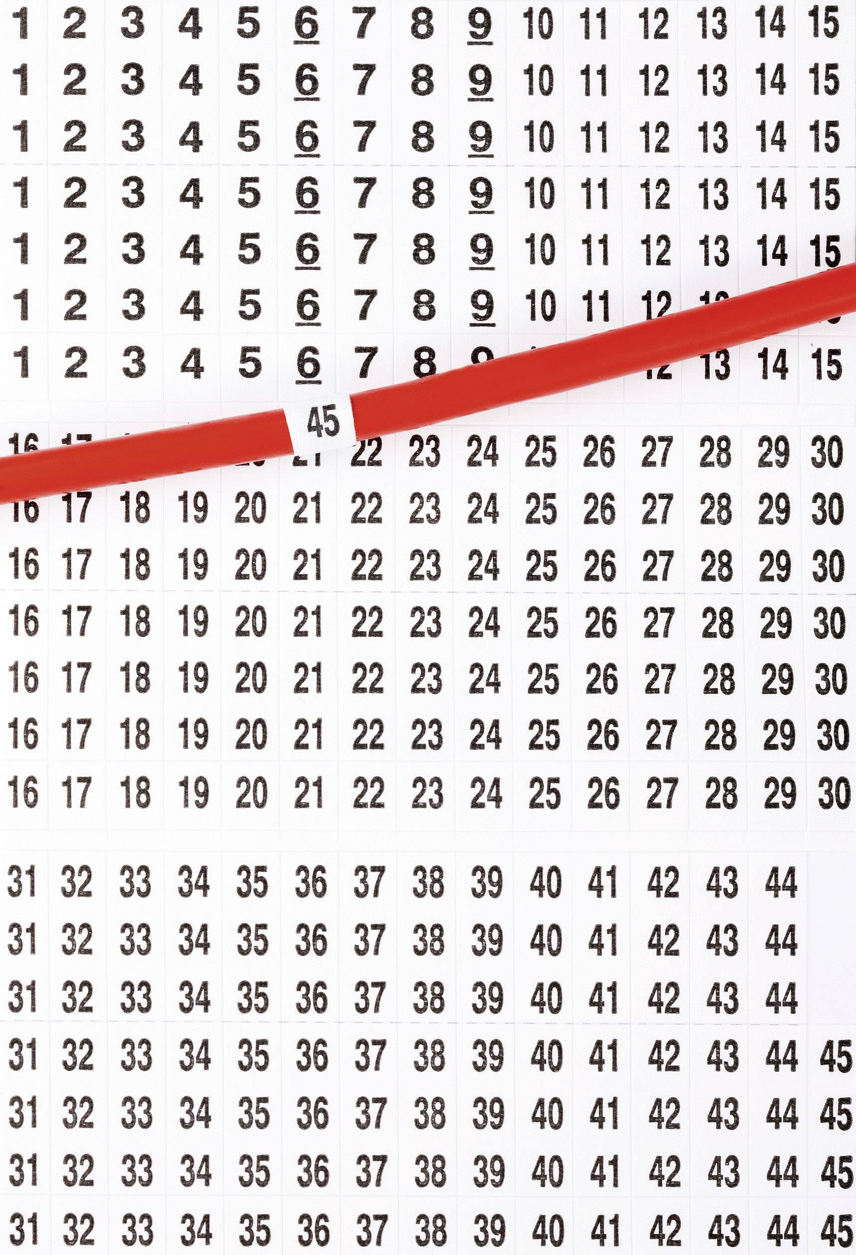 Number grid 1 to 50 with a thick red line diagonally running from 5 to 45; visualises a selection or series.