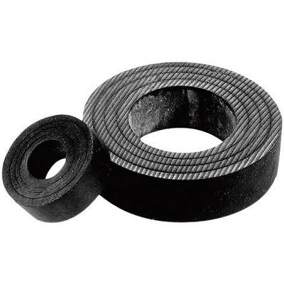 Two differently sized ring-shaped magnets made of black material are lying side by side on a white surface.