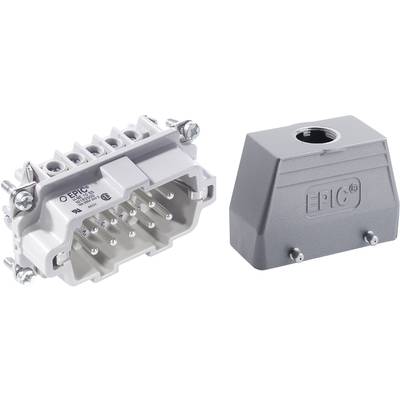 'EPIC' Industrial Connector: Left-side 10-pin plug, right-side grey housing. Used in electrical control cabinets.