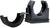 Black, cylindrical plastic fixing clip, open, for securing pipes or cables to a flat surface.