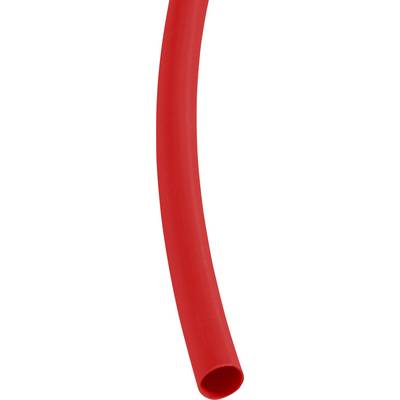 A red hose hangs in an arc. The hose is smooth and uniform in colour, with no visible damage.