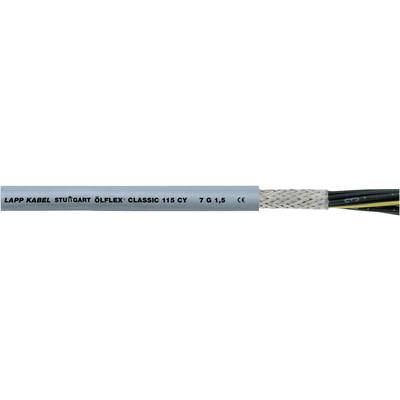'Grey cable with text LAPP KABEL, STUTTGART, ÖLFLEX CLASSIC 110 CY, 7 G 1.5, CE' and spliced, multi-coloured conductors at the end.<br><br>Note: In British English, decimal points are used instead of commas for decimal values, hence '1,5' becomes '1.5'.