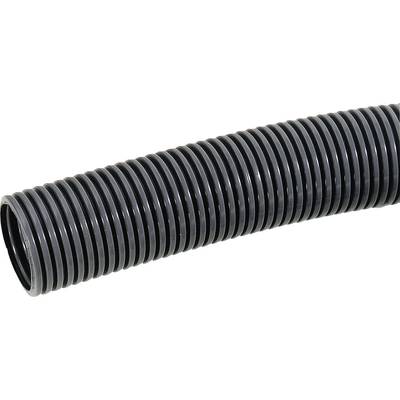 Corrugated black plastic hose, suitable for cable protection or water drainage in engineering and construction applications.