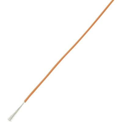 A thin, orange, insulated cable with exposed silver wire at the end on a white background.