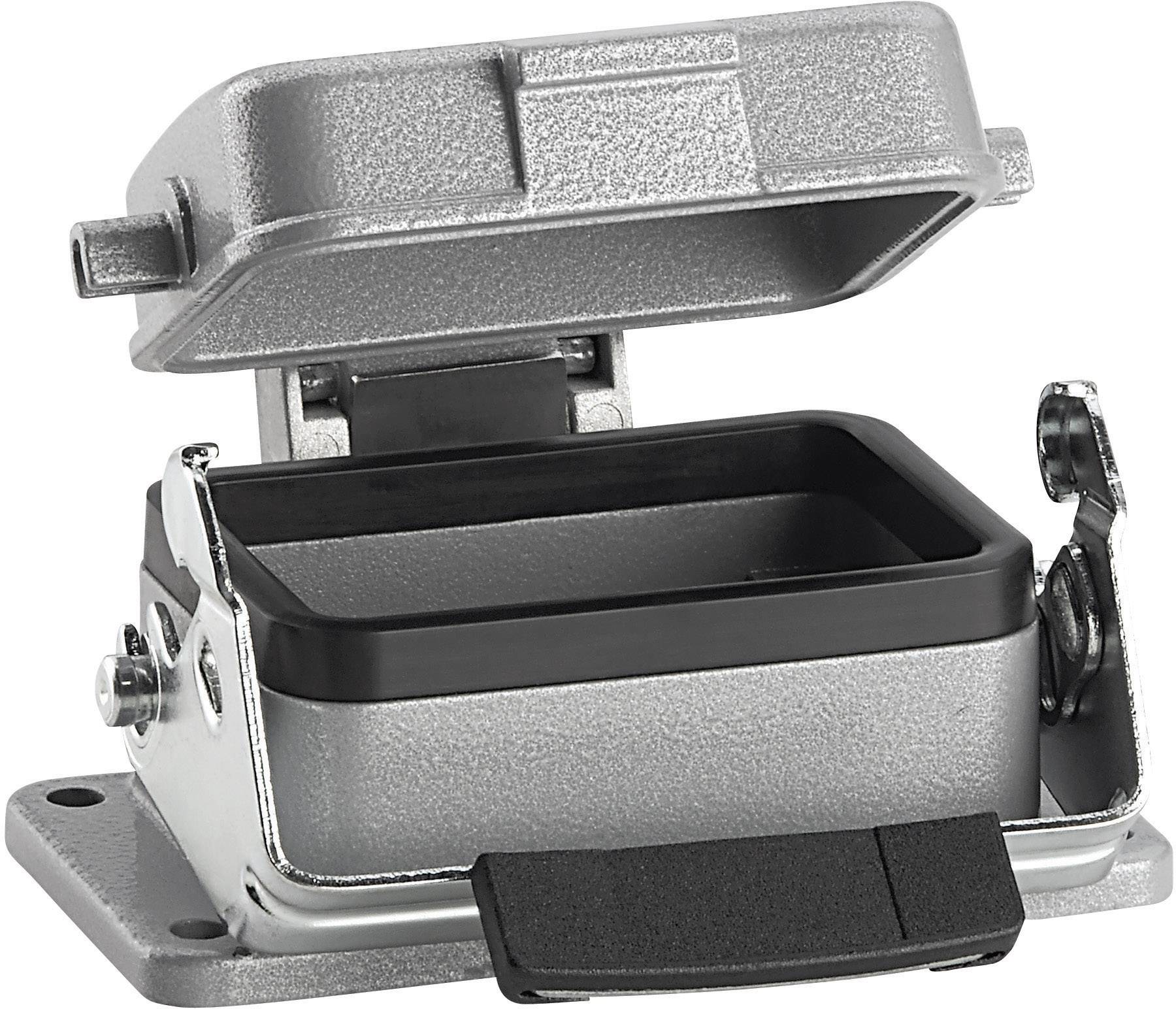 Metal connector housings with an open lid, suitable for industrial applications. Robust and weather-resistant.