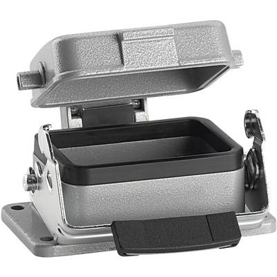 Metal connector housings with an open lid, suitable for industrial applications. Robust and weather-resistant.