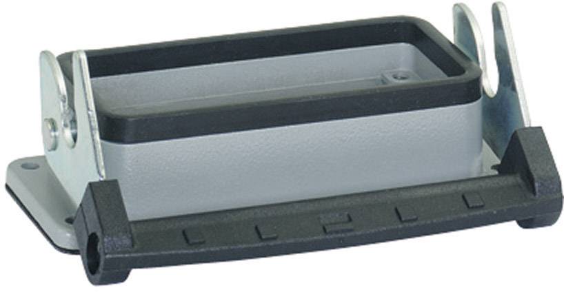 Metal enclosures for industrial connectors, grey with a black rubber frame and locking levers on both sides.