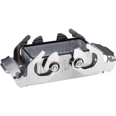 Metallic fixing component with clips for mounting cables or conduits in industrial applications.