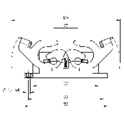 Technical drawing of a valve with dimensions and labels, showing the front view of a mechanical component.