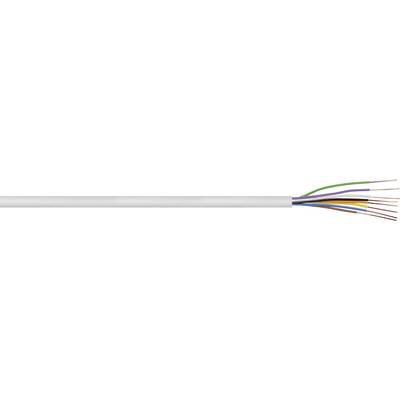 A cable with eight coloured wires (green, brown, blue, orange, white and green-white) is partially exposed with its insulation.