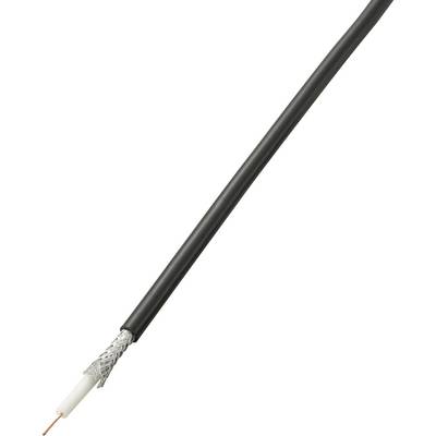 A black coaxial cable with visible braiding and inner conductor at one end.