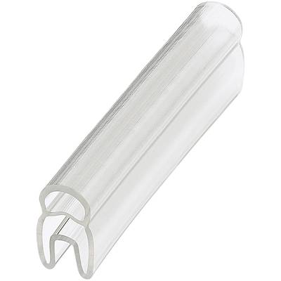 A transparent plastic profile section with a U-shaped cross-section, potentially used for protective or connecting elements.