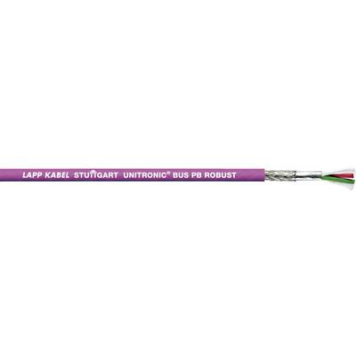 Purple cable with the inscription 'LAPP KABEL STUTTGART UNITRONIC BUS PB ROBUST', showing detail of cable insulation and routing.