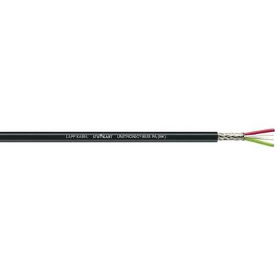Black cable with braided sheath, labelled 'UNITRONIC BUS PB (RS)'. It has red, white, and green wires.