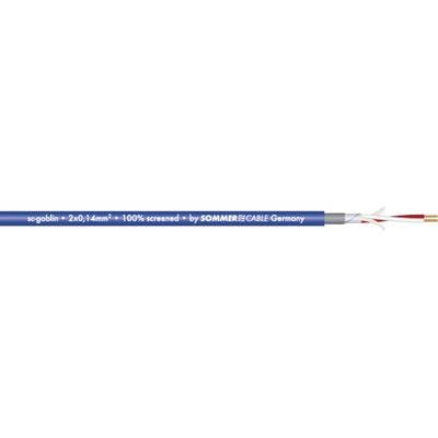 A blue cable with the inscription 'epic®ulm 2x0.34 mm² • 100% screened • by SOMMER CABLE Germany', displays electrical characteristics.