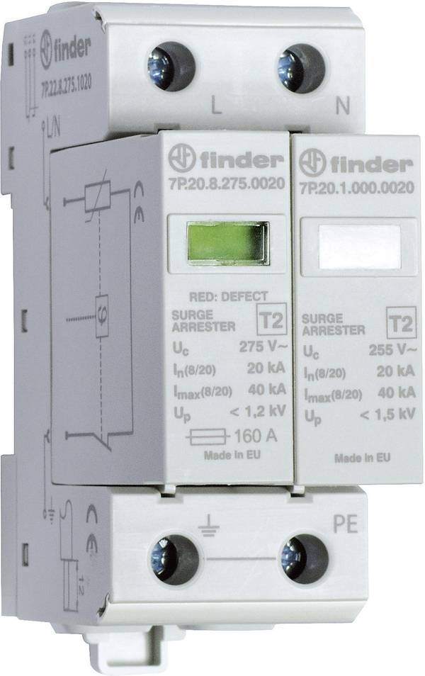 Finder 7P.22.8.275.1020 7P.22.8.275.1020 Surge arrester Surge protection for: Switchboards 20 kA 1 pc(s)