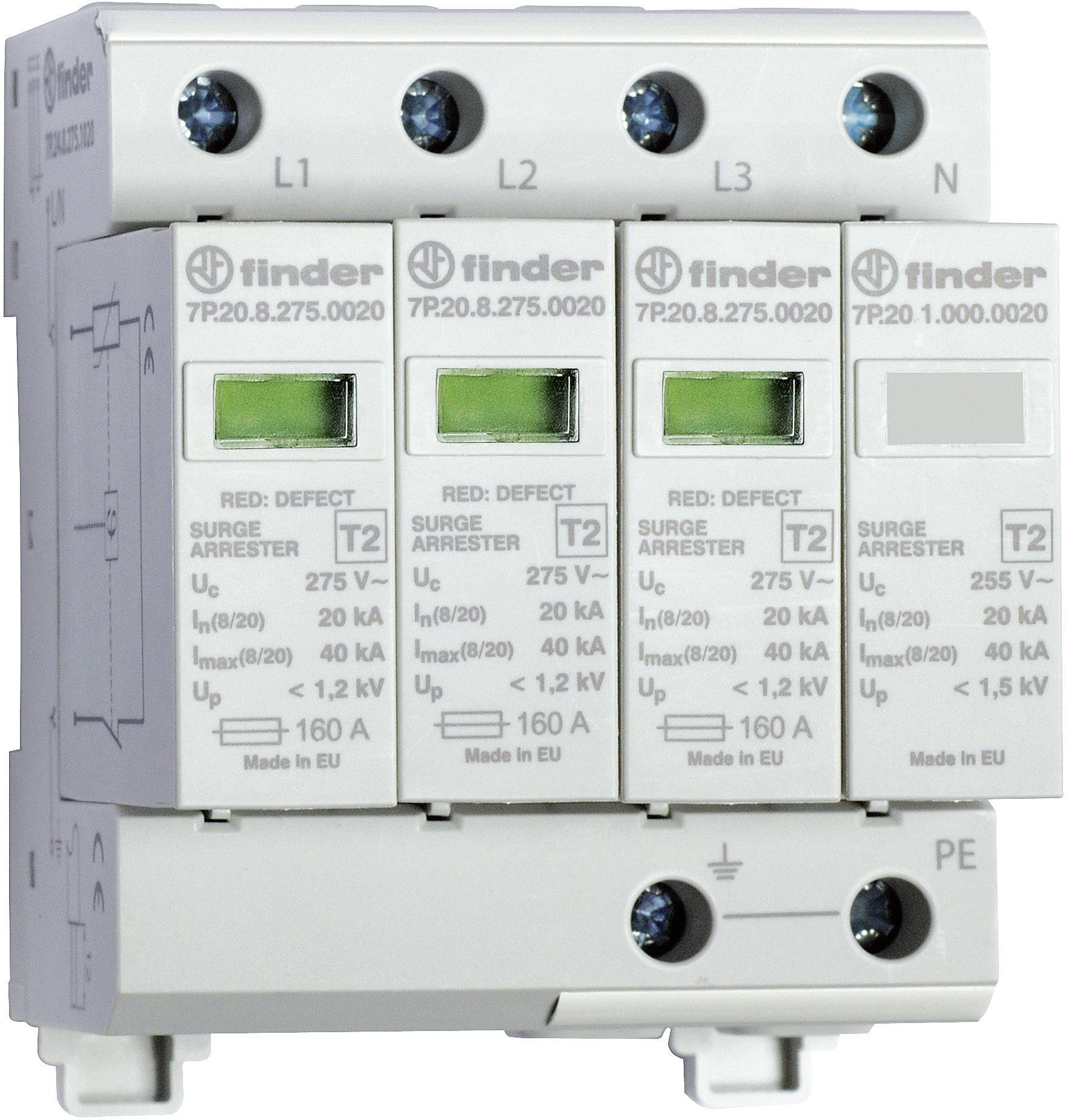 Finder 7P.24.8.275.1020 7P.24.8.275.1020 Surge arrester Surge protection for: Switchboards 20 kA 1 pc(s)