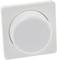A white, square rotary dimmer switch on a wall, likely used to adjust the brightness of a lamp.