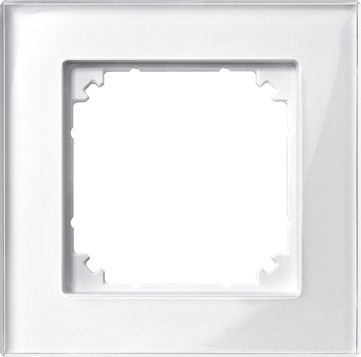 A square, white light switch surround, smooth and glossy, potentially suitable for wall mounting.