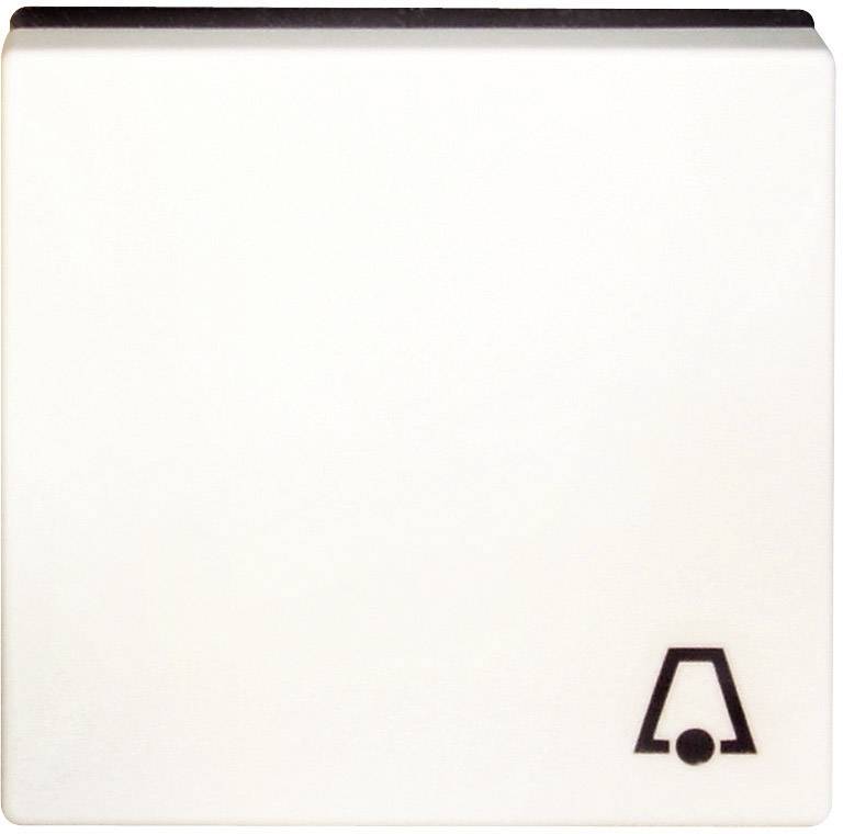 White doorbell with a small bell symbol in the bottom right corner.