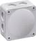 A grey plastic junction enclosure with multiple cable entries, visible on the top and sides.