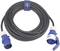 'Heavy-duty extension cable with blue CEE plugs, coiled. Suitable for outdoor applications and industrial use.'