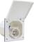 An open earthed socket with a hinged cover, suitable for wall mounting.