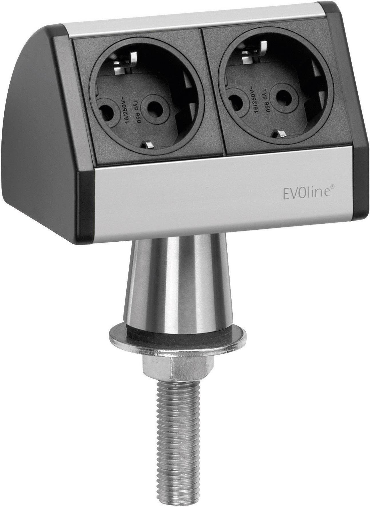 EVOline 93022055 Socket strip (w/o switch) 2x Black, Silver None 1 pc(s)