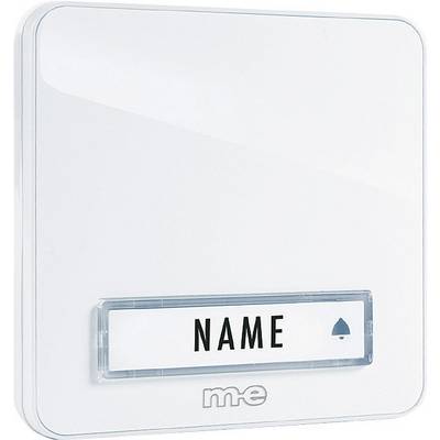 Electronic doorbell with illuminated sign and name field, suitable for personalisation in a residential building or office.