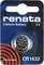 Lithium button cell battery, 3V, brand Renata, model CR1632, Swiss Made. Packaging shows battery at the front with labelling.