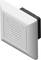 White ventilation grille for wall mounting with a square design and small round openings, suitable for interior spaces.