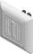 Electric fan heater, rectangular, with perforated pattern for air circulation. Wall-mounted. Suitable for small rooms or offices.
