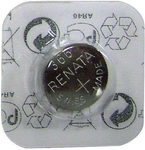 Renata 365 button cell in a blister pack, surrounded by recycling symbols.