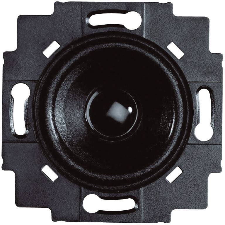 A rectangular black component with a central round lens, side mounting holes, and a small square base.