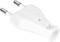 White Europlug adapter with two round contact pins and a flat housing, used for connecting electrical devices to power sockets.