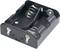 'Black plastic battery holder for two AA batteries, with springs and metal contacts for power transmission.'