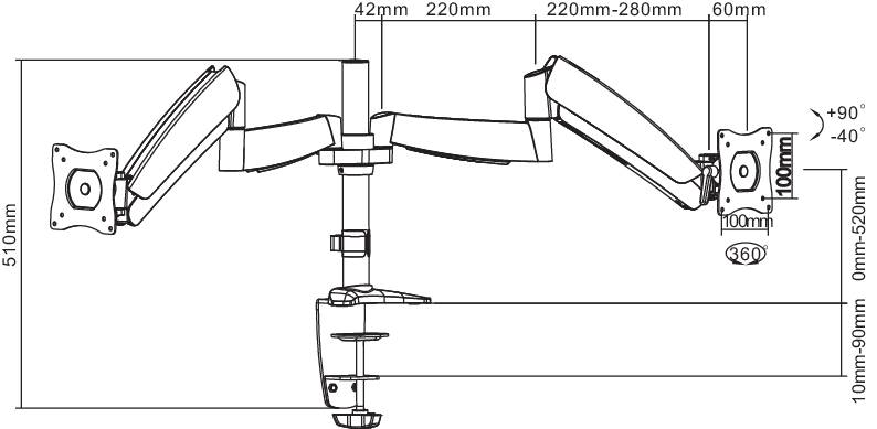 Neomounts FPMA-D950D Monitor desk mount 2 Display(s) 25,4 cm (10") - 68,6 cm (27") Silver Tiltable, Swivelling, Swivelli-2