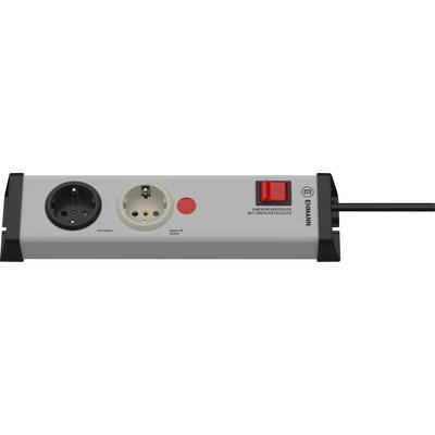 Black and white plug socket strip with two socket outlets and a red switch, brand name 'Ehmann' on the right.