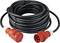 Black extension cable with red CEE plugs, coiled up.