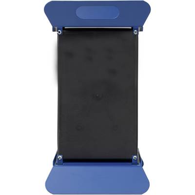 Blue-black plastic divider with rounded corners and four screws at the corners, possibly a mount or a stand.