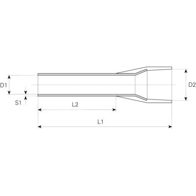 Technical drawing of a pipe stub with lengths L1 and L2, and diameters D1 and D2. Thicknesses S1 are also shown.