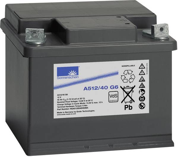 GNB Sonnenschein A512/40 G6 NGA5120040HS0BA VRLA 12 V 40 Ah VRLA gel (W x H x D) 210 x 175 x 175 mm M6 connector Maintenance-free, VDS certificate