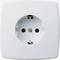 White wall socket with two round holes and an earth slot.